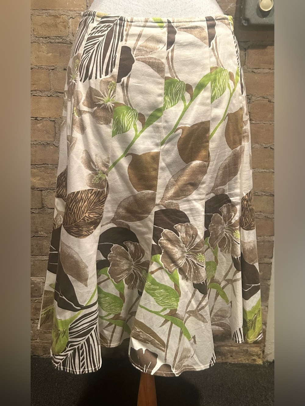 Joseph Ribkoff White Skirt with Brown & Green Floral Print